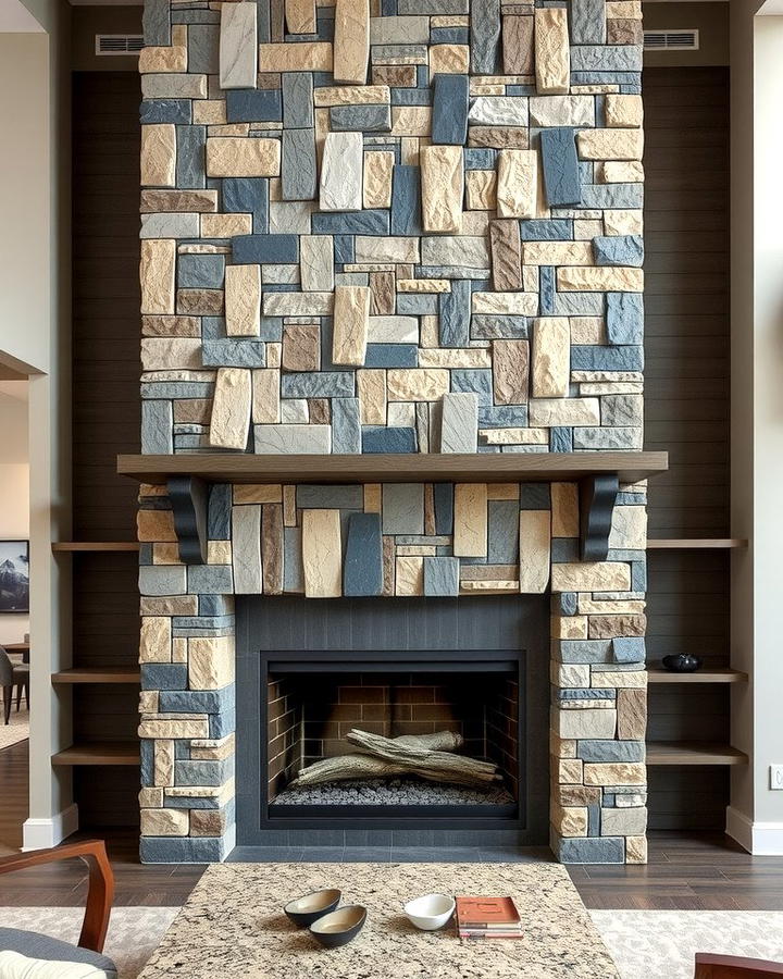 Natural Stone Blends - 25 Two-story Fireplace Ideas