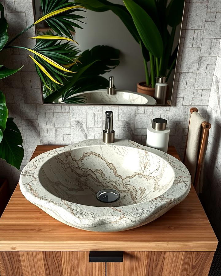 Natural Stone Sink for Organic Sophistication - 25 Tropical Bathroom Ideas