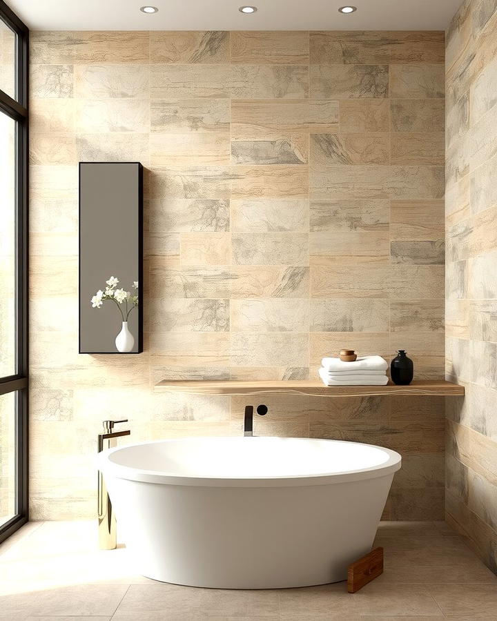 Natural Stone Tiles - 30 Half-wall Tile Bathroom Ideas