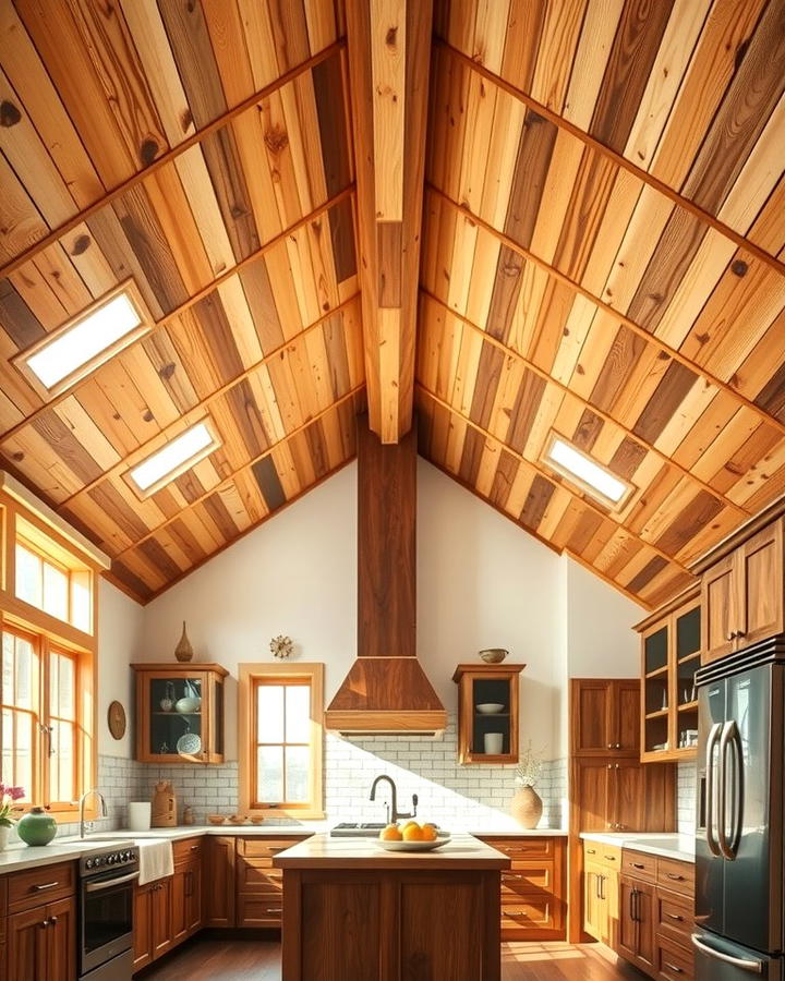 Natural Wood Ceiling Panels - 25 Vaulted Ceiling Kitchen Ideas