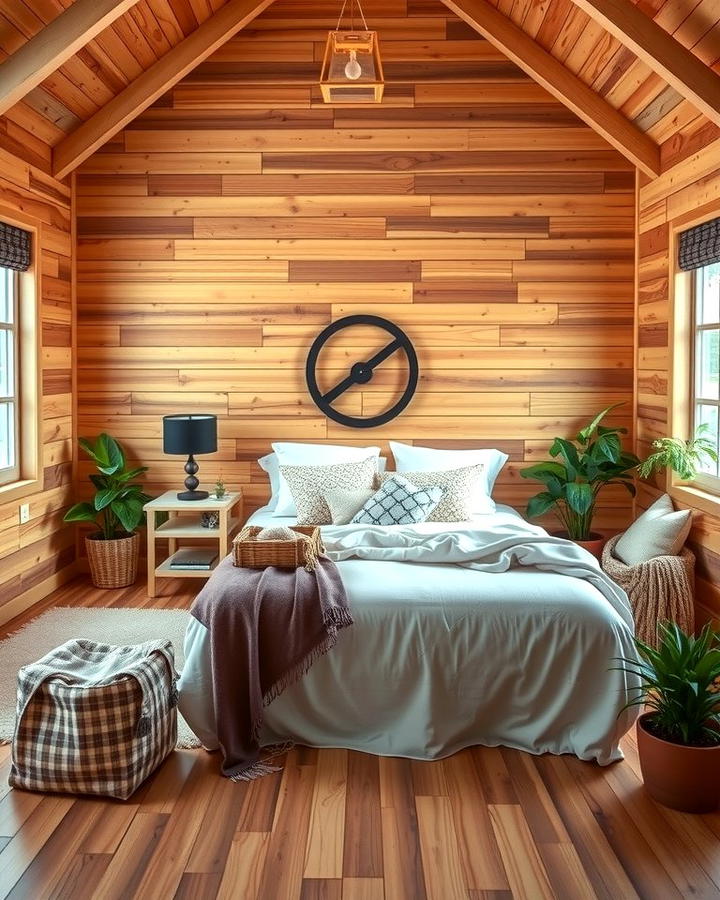 Natural Wood Shiplap for Warmth - 25 Shiplap Bedroom Ideas