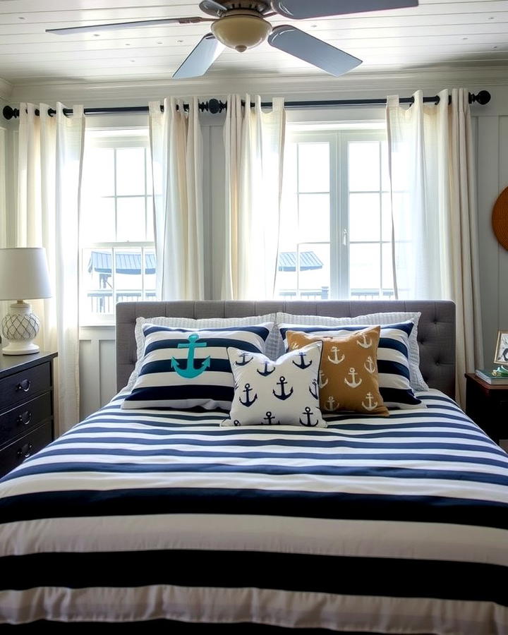 Nautical Striped Bedding - 25 Ocean-themed Bedroom Ideas