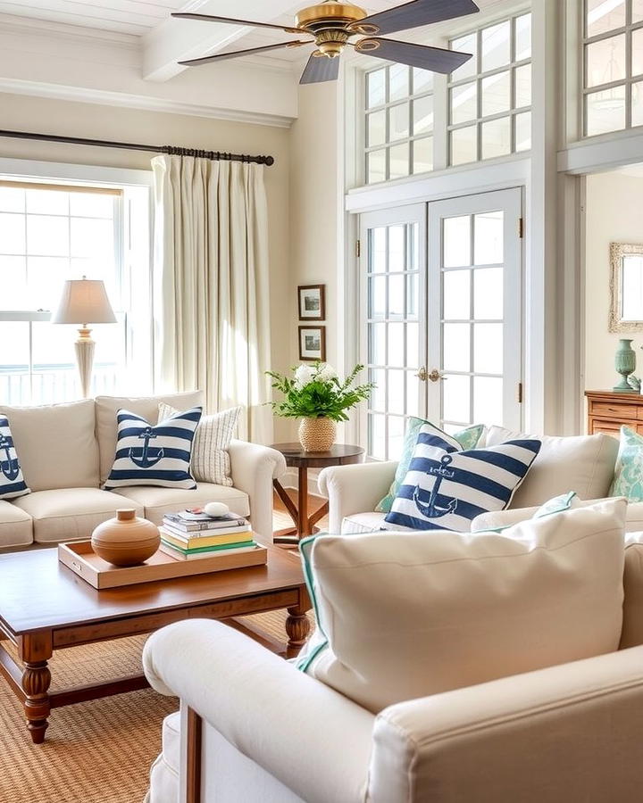 Nautical Throw Pillows - 30 Hamptons Living Room Ideas