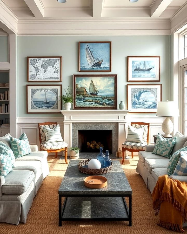 Nautical Wall Art - 30 Hamptons Living Room Ideas