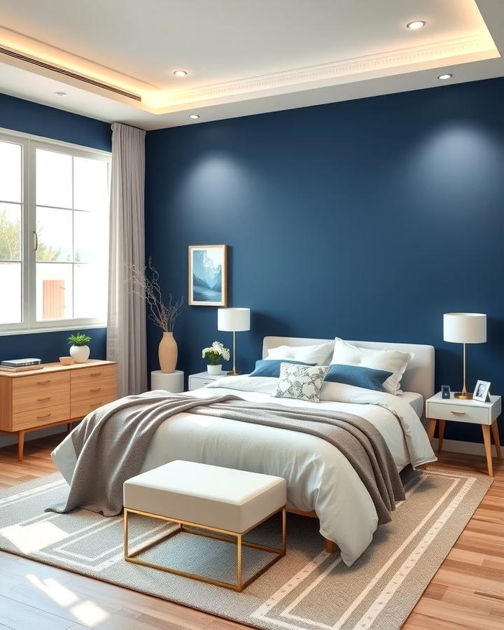 Navy Blue Accent Wall - 25 Navy Blue Bedroom Ideas