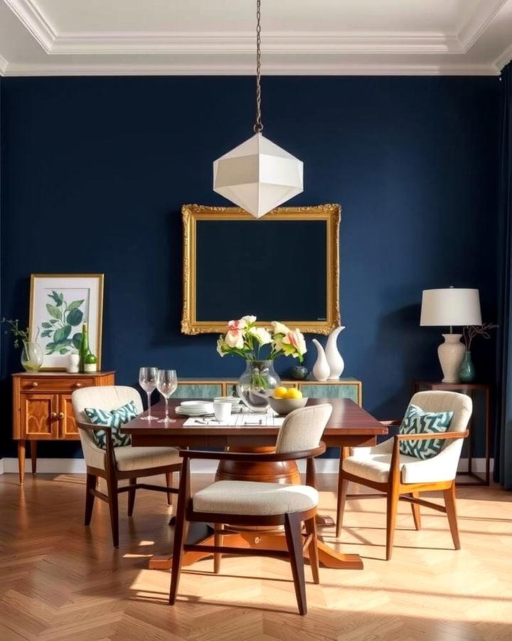 Navy Blue Accent Wall 2 - 25 Navy Blue Dining Room Ideas