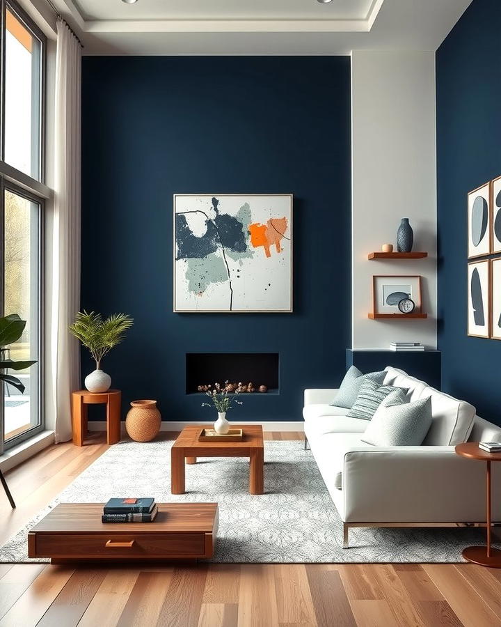 Navy Blue Accent Wall - 25 Navy Blue Living Room Ideas