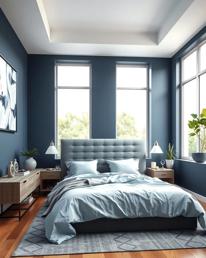 Navy Blue Accent Wall - 25 Navy Blue and Grey Bedroom Ideas