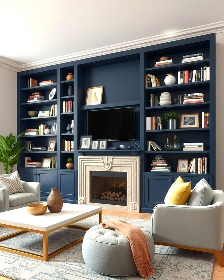 Navy Blue Bookshelves - 25 Navy Blue Living Room Ideas