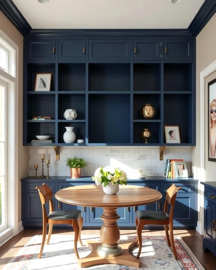 Navy Blue Built In Shelves - 25 Navy Blue Dining Room Ideas