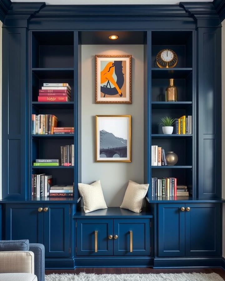 Navy Blue Built In Shelving - 25 Navy Blue Living Room Ideas