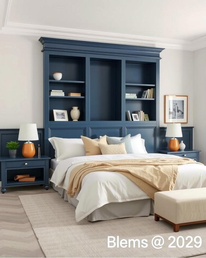 Navy Blue Built In Shelving - 25 Navy Blue Bedroom Ideas