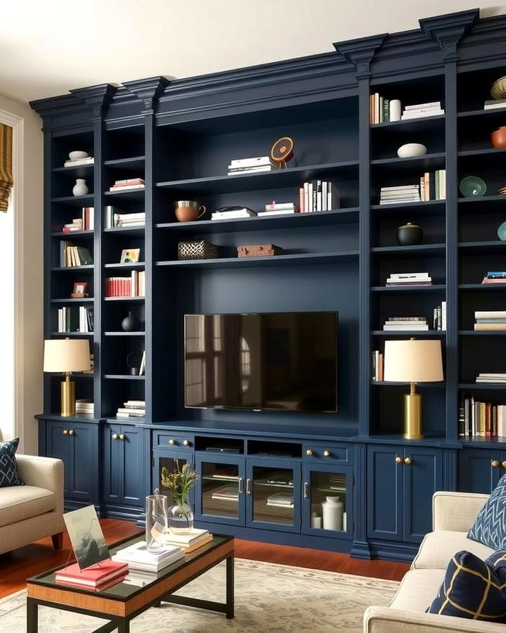 Navy Blue Built in Shelving 2 - 25 Navy Blue Living Room Ideas