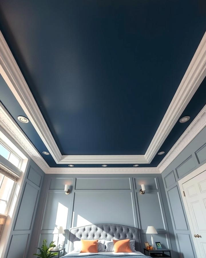 Navy Blue Ceiling for Bold Contrast - 25 Navy Blue and Grey Bedroom Ideas