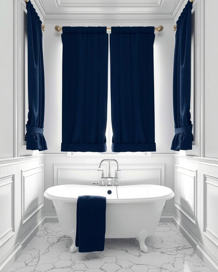 Navy Blue Curtains or Blinds - 25 Navy Blue Bathroom Ideas