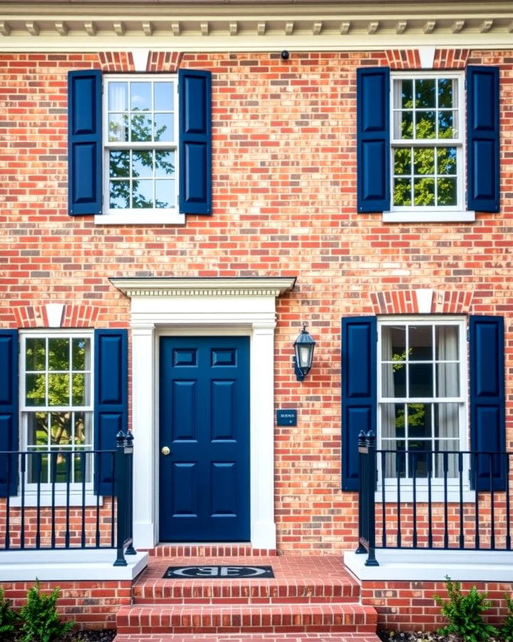 Navy Blue Detailing for a Bold Statement - 30 Blonde Brick House Color Schemes