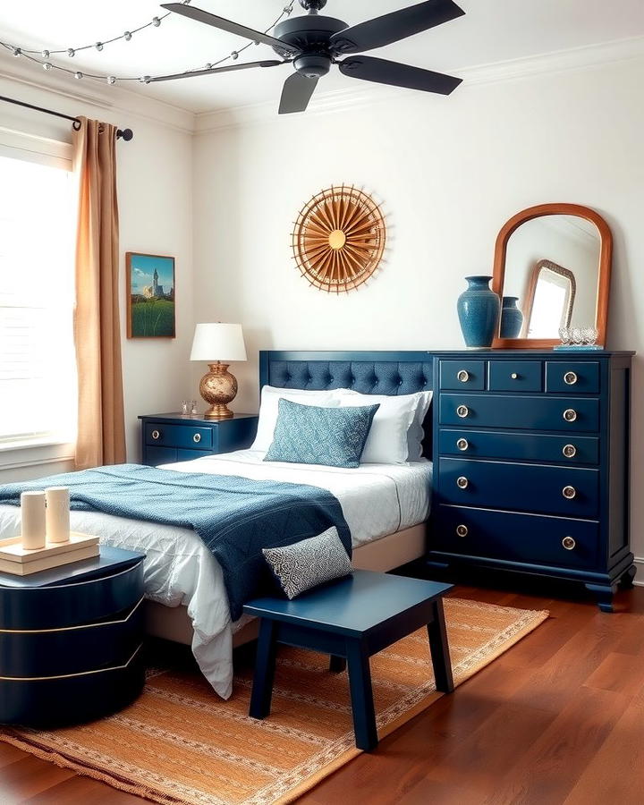 Navy Blue Furniture Accents - 25 Navy Blue Bedroom Ideas