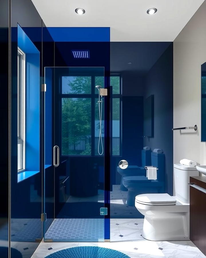 Navy Blue Glass Panels - 25 Navy Blue Bathroom Ideas