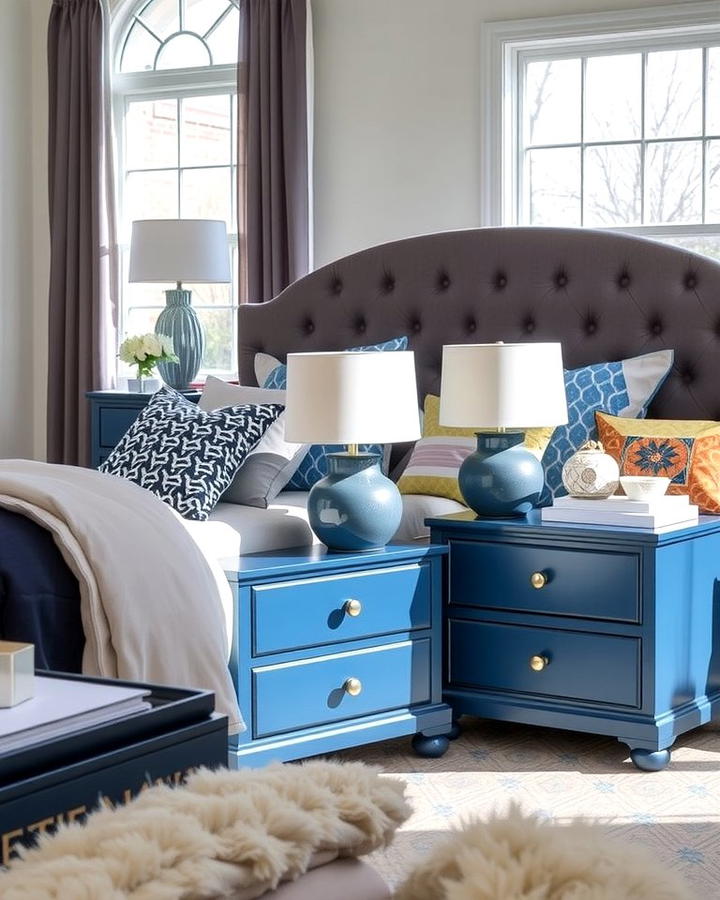 Navy Blue Nightstands with Grey Accents - 25 Navy Blue and Grey Bedroom Ideas