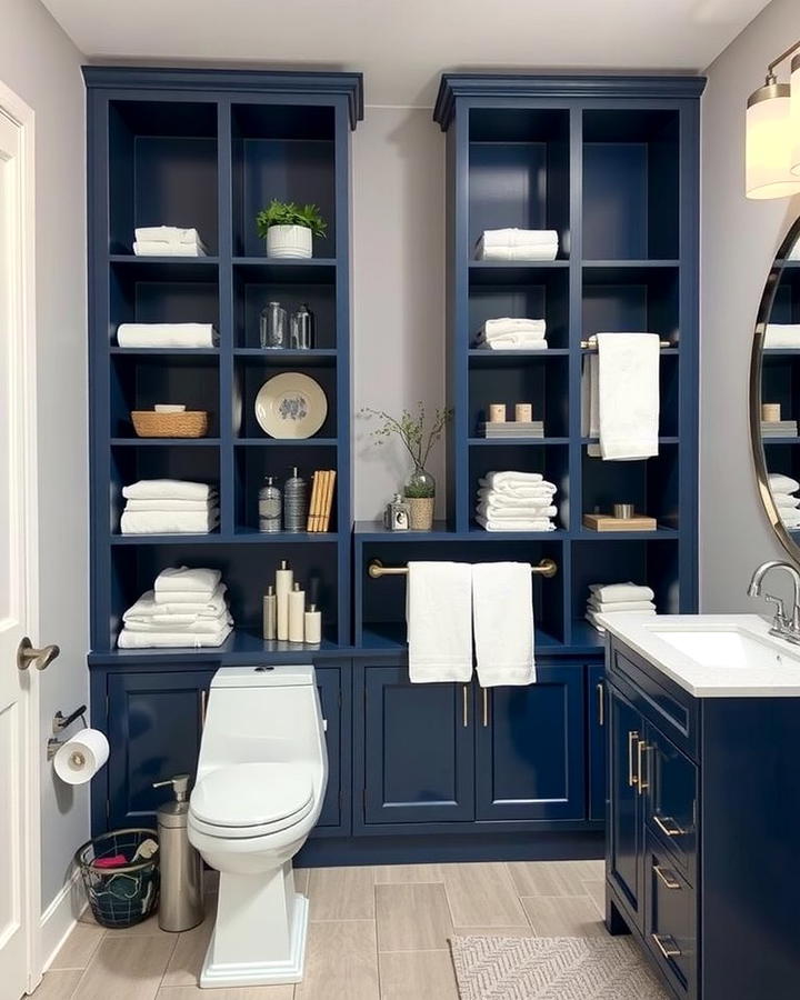 Navy Blue Shelving Units - 25 Navy Blue Bathroom Ideas