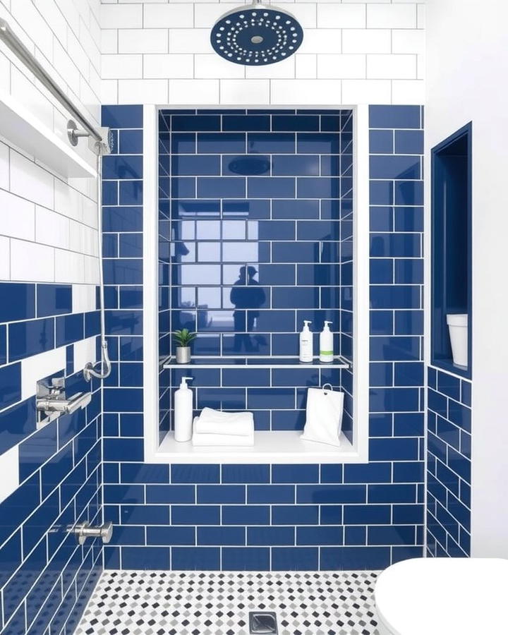 Navy Blue Shower Niches - 25 Navy Blue Bathroom Ideas