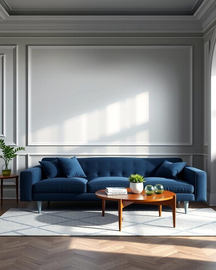 Navy Blue Sofa with Light Grey Walls - 30 Blue and Grey Living Room Ideas