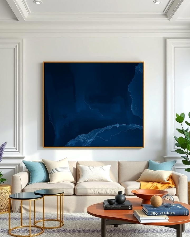 Navy Blue Statement Wall Art - 25 Navy Blue Living Room Ideas