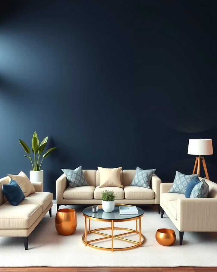 Navy Blue Statement Wall - 25 Navy Blue Living Room Ideas