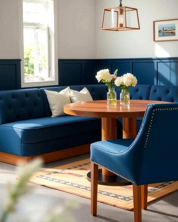 Navy Blue Upholstered Banquette Seating - 25 Navy Blue Dining Room Ideas