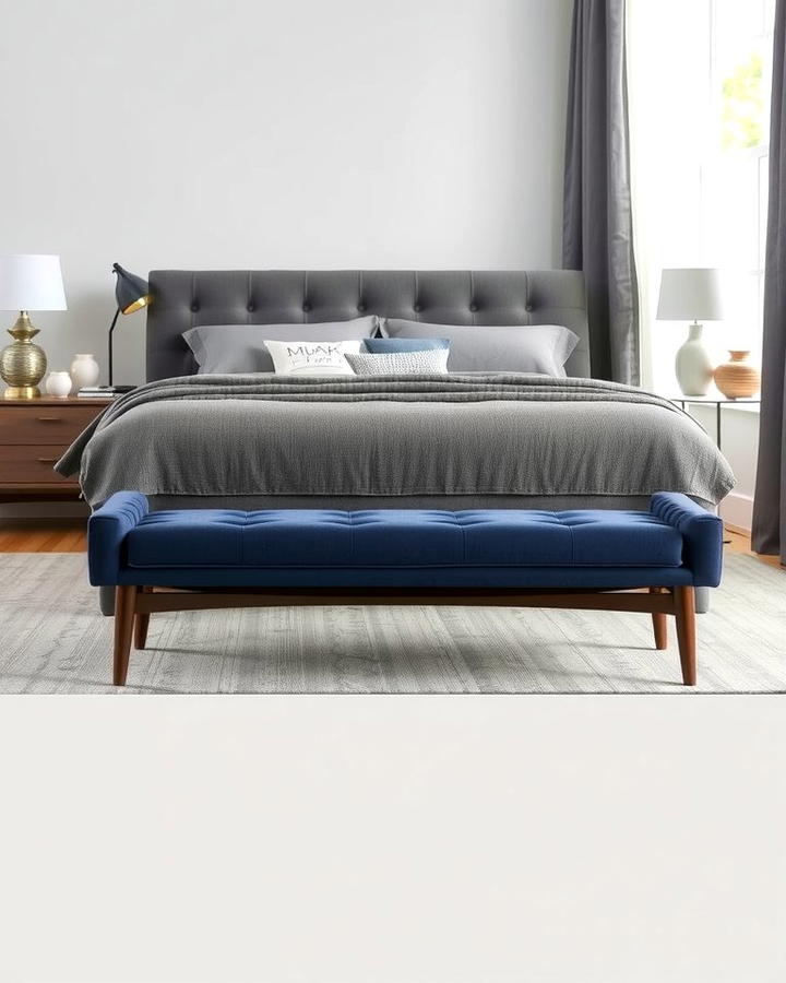 Navy Blue Upholstered Bench - 25 Navy Blue and Grey Bedroom Ideas