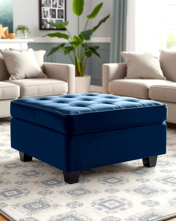 Navy Blue Upholstered Ottoman - 25 Navy Blue Living Room Ideas