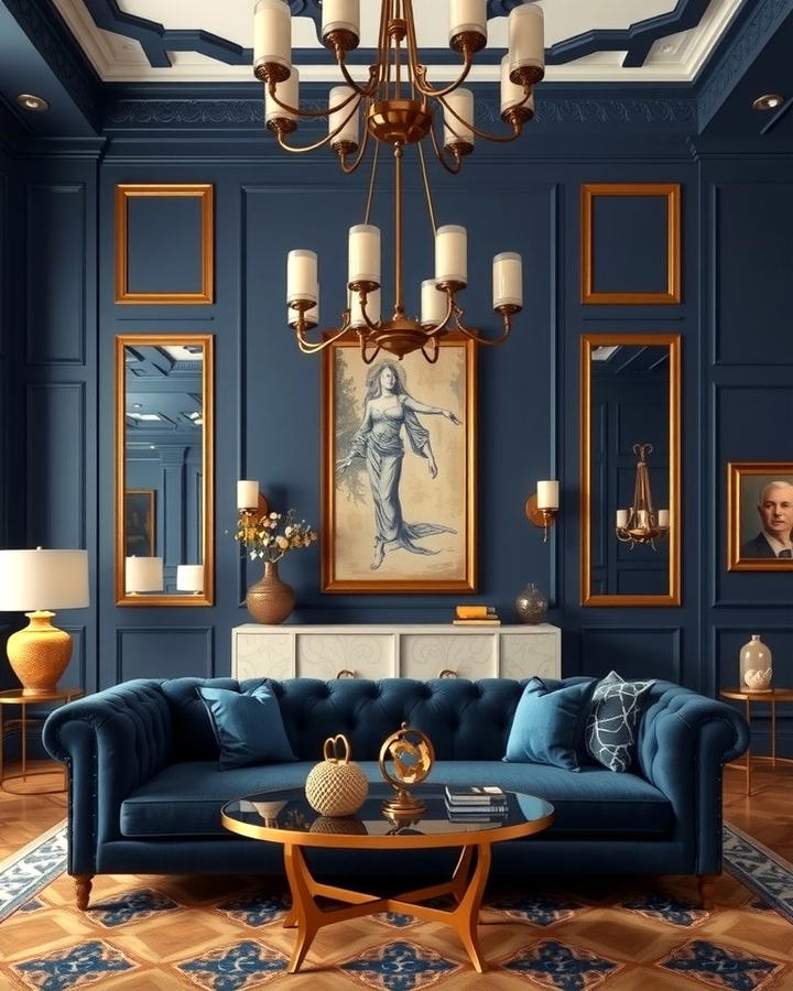 Navy Blue and Gold Accents - 25 Navy Blue Living Room Ideas