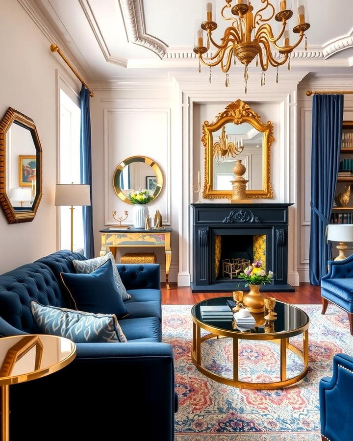 Navy Blue and Gold Accents 2 - 25 Navy Blue Living Room Ideas