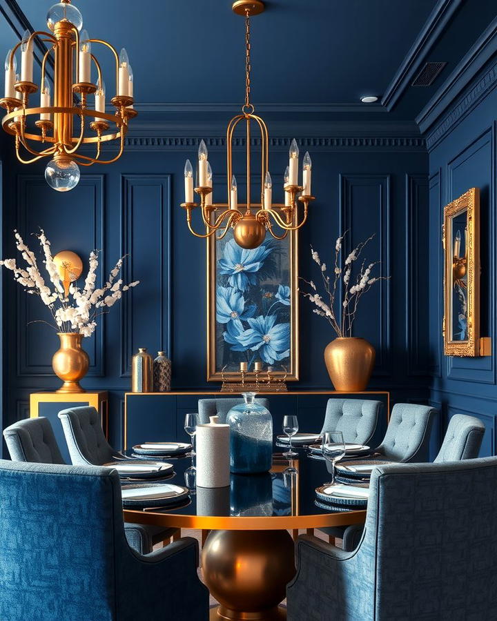 Navy Blue and Gold Accents - 25 Navy Blue Dining Room Ideas