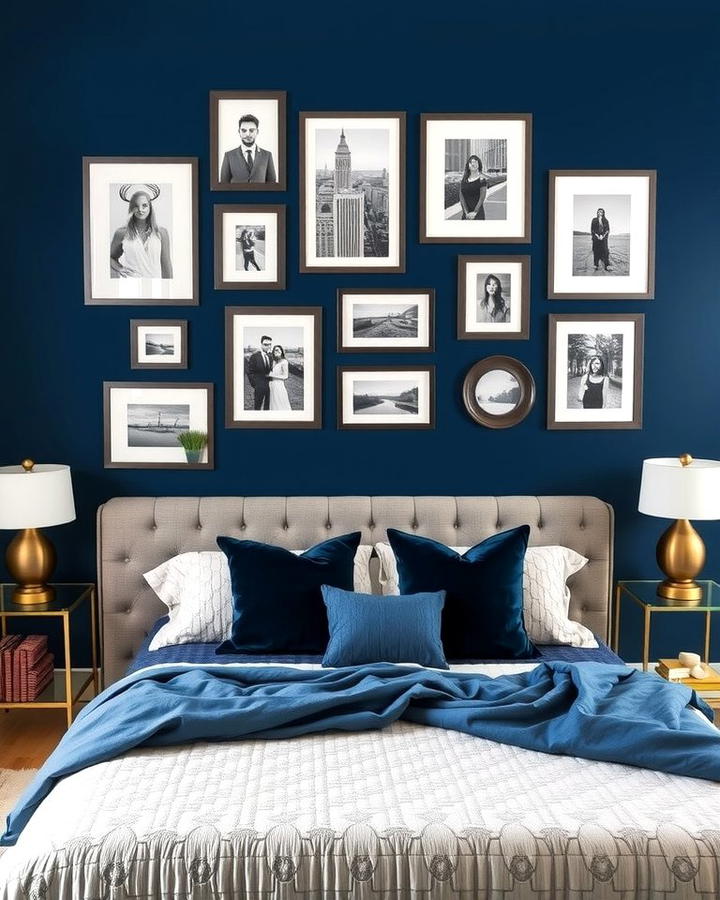 Navy Blue and Grey Gallery Wall - 25 Navy Blue and Grey Bedroom Ideas