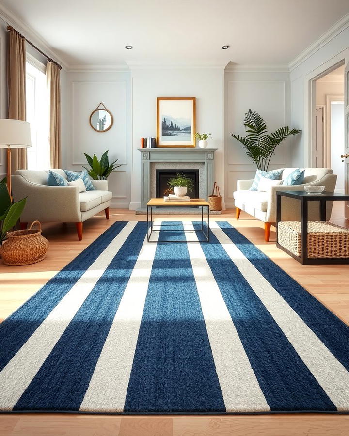 Navy Blue and White Striped Rugs - 25 Navy Blue Living Room Ideas