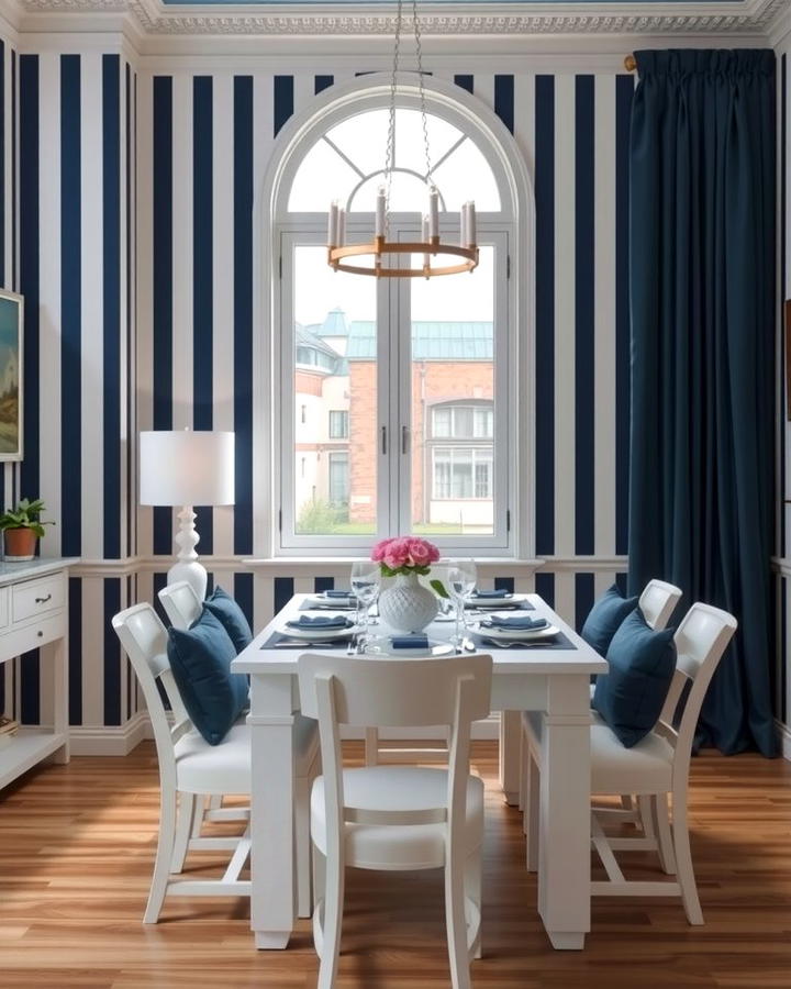 Navy Blue and White Striped Wallpaper - 25 Navy Blue Dining Room Ideas