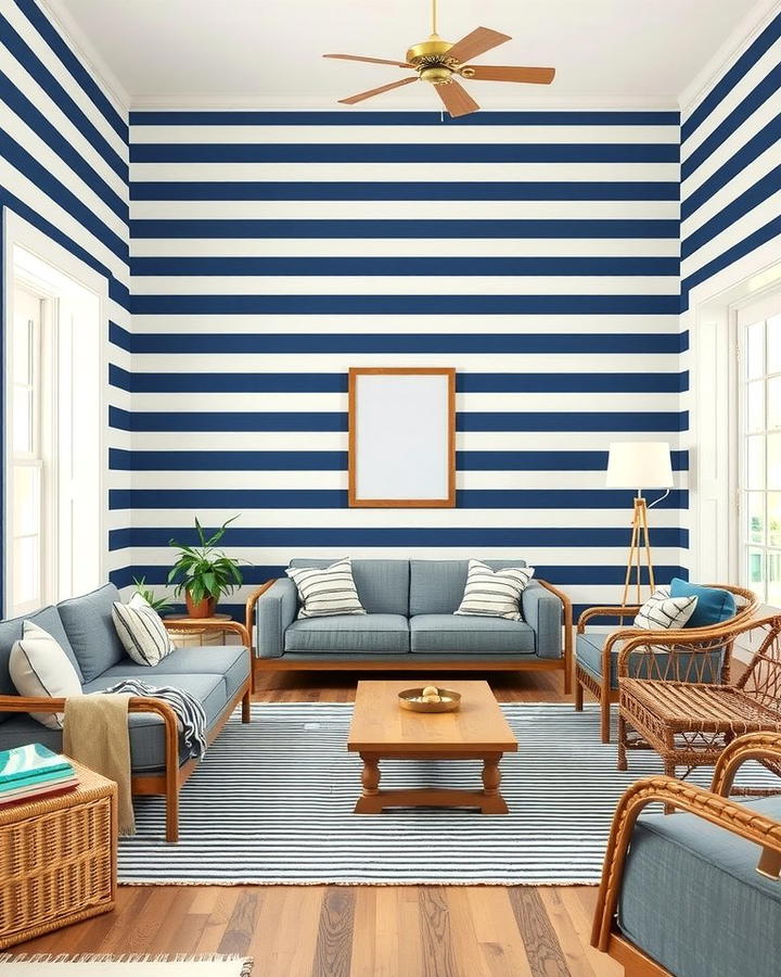 Navy Blue and White Stripes - 25 Navy Blue Living Room Ideas