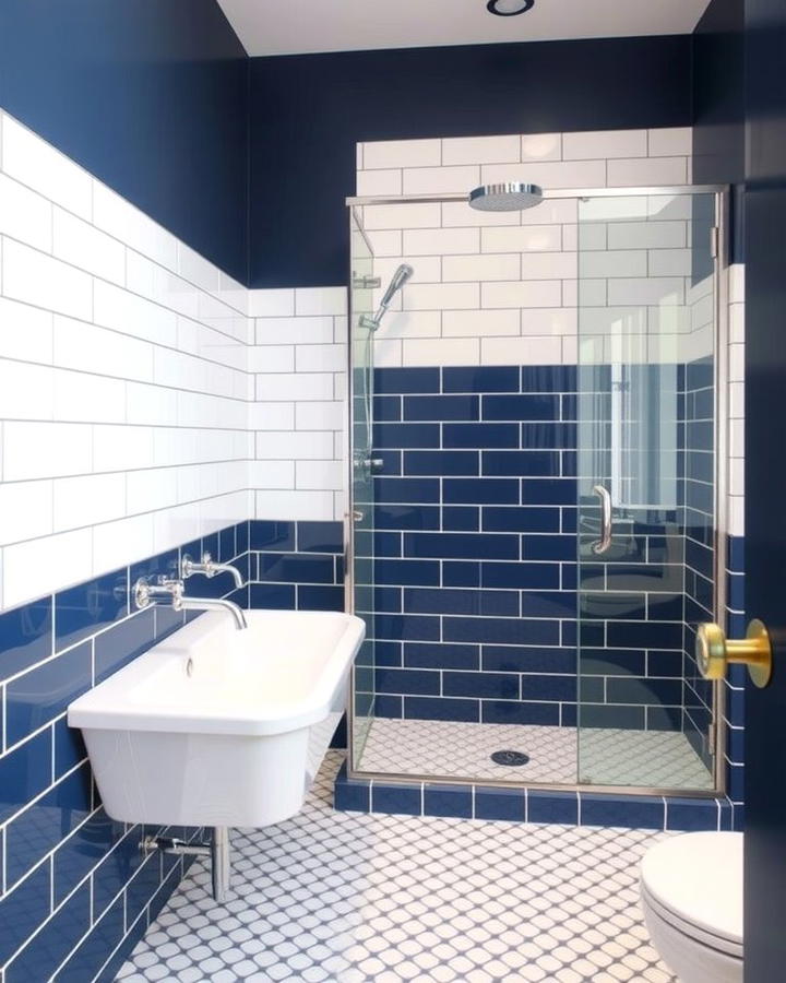 Navy Blue and White Tile Patterns - 25 Navy Blue Bathroom Ideas