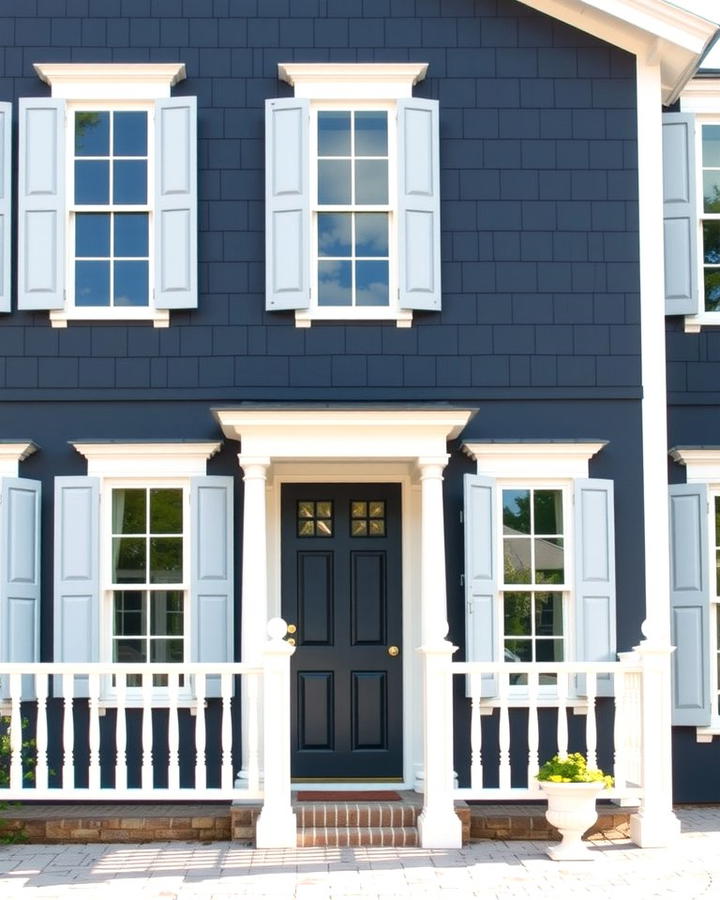 Navy Blue with White Trim - 30 blue exterior house paint ideas