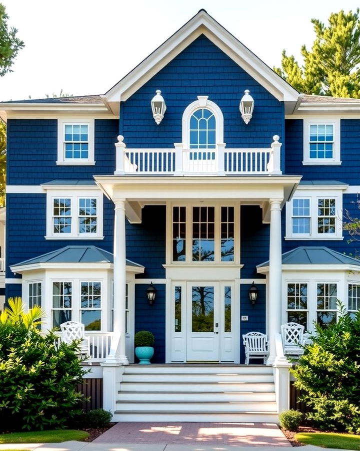 Navy Blue with White Trims - 30 blue exterior house paint ideas