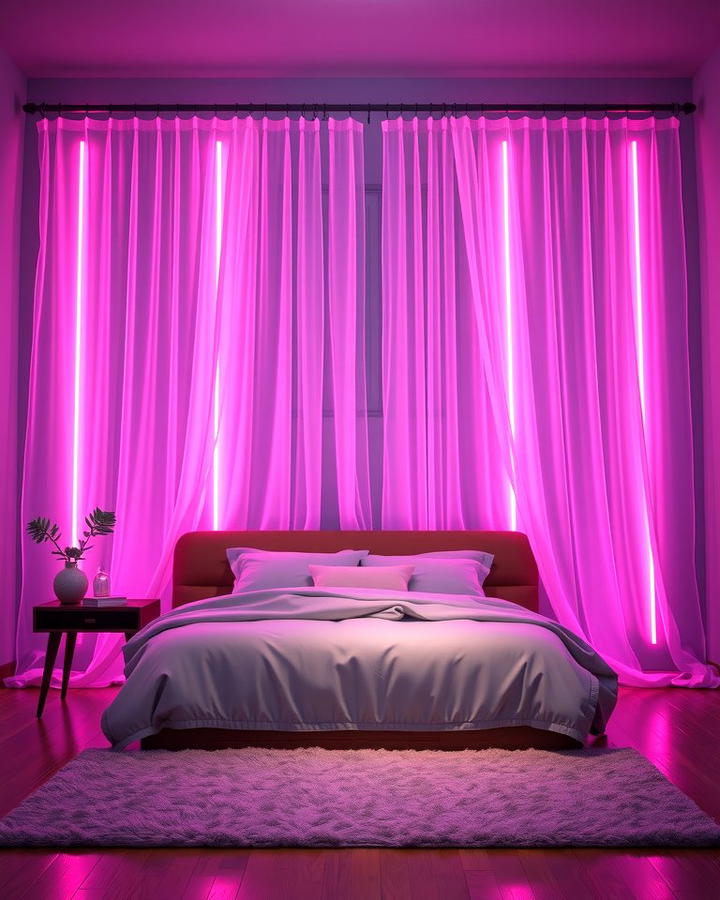 Neon Curtain Backdrops - 25 Neon Bedroom Ideas