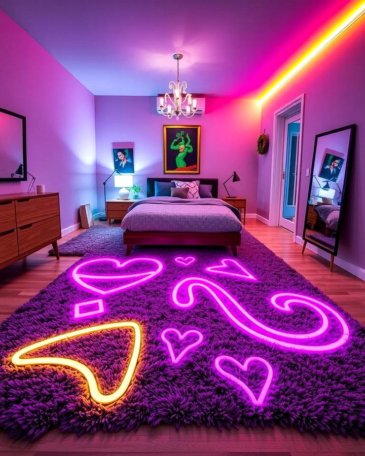 Neon Patterned Rugs - 25 Neon Bedroom Ideas