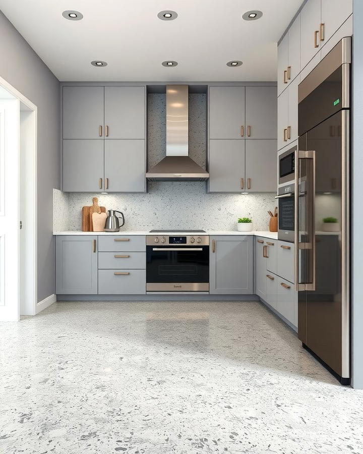 Neutral Gray Terrazzo for Versatility - 25 Terrazzo Kitchen Floor Ideas