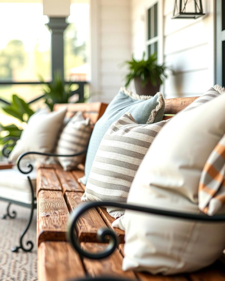 Neutral Toned Cushions - 30 Farmhouse Patio Ideas