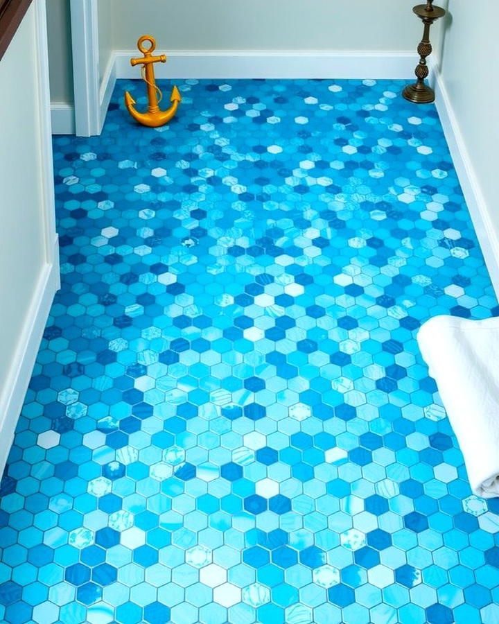 Ocean Inspired Blue Penny Tile Floor - 25 Penny Tile Bathroom Floor Ideas