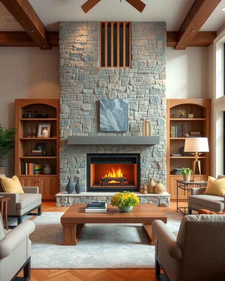 Off Center Fireplace with Stone Accents - 25 Off-center Fireplace Ideas