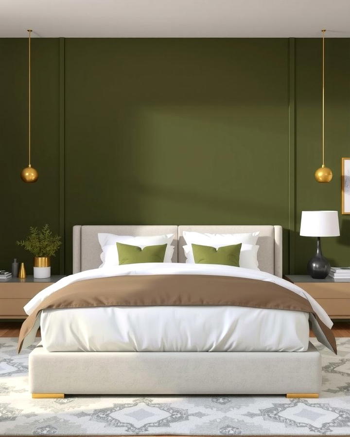 Olive Green Accent Wall 2 - 30 Olive Green Bedroom Ideas