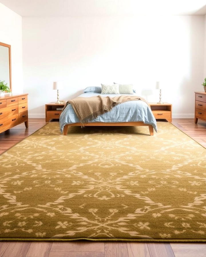 Olive Green Area Rug for Grounding the Space - 30 Olive Green Bedroom Ideas