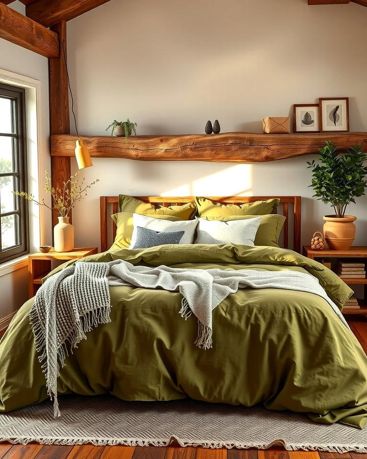 Olive Green Bedding for Earthy Warmth - 30 Green Bedroom Ideas